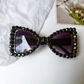 Black oversized butterfly sunglasses with rhinestone embellishments and dark lenses - Black Bow Irregular Rhinestone (Black Stone 8)
