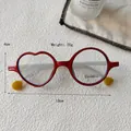 Kids' novelty glasses with heart and round red frames, featuring anti-blue light protection - Red Frame