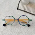 Asymmetric blue heart and circle kids glasses with UV400 protection and blue light blocking - Green Floral Yellow Legs