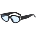 Chique zwarte cat-eye zonnebril met lichtblauwe glazen en zilveren metalen accenten - Glanzend Zwart Blauw