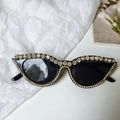 Black cat-eye sunglasses with luxury champagne crystal rhinestones and oversized frame - Black Cat's Eye Champagne Gold Rhinestone (Black Stone 9)