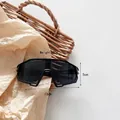 Close-up of lightweight 20g kids sports sunglasses with dimensions and ventilation holes - Black and Gray