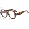 Retro square oversized tortoiseshell sunglasses showing 15cm width and 34g weight details - Anti blue light / Demi/White Lens