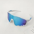 Vista detallada de 45 grados de gafas de ciclismo blancas para niños con lentes púrpuras - Montura Blanca Lente Espejada Azul Púrpura / Blanco