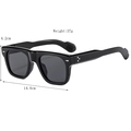 Classic black square sunglasses with arrow rivets and detailed frame measurements - Black