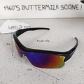 Detailed view of colorful cycling glasses with dimensions 13cm width and 30g weight - Black Frame Blue Mirrored Lens