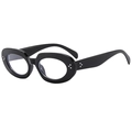 Retro oval black frame sunglasses with signature three-dot metal rivets in a glossy finish - Glossy Black Clear Lens