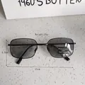 Detailed size specifications for square metal photochromic sunglasses with dimensions - Black Light Grey