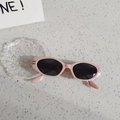 Pink oval frame sunglasses for kids with dark black lenses and silver metal side accents - Pink (Pink Frame Black Lens)