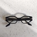 Retro black frame children's sunglasses with silver hinge accents and trendy cat-eye shape - Black Frame White Lens (Black Frame Clear Lens)
