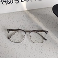 Close-up of semi-rimless anti-blue light glasses with transparent grey browline frame - Transparent Gray Gunmetal Clear Lens