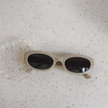 Kids square frame sunglasses in beige with black lenses and side stud details - Gray