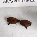 Occhiali da sole cat-eye retrò con lenti marroni e sottile montatura in metallo dorato vintage - Marrone Scuro