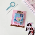 Detail of blue Y2K mini photo album keychain with heart window and star card holder - Blue Cat