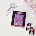 Detail of purple Y2K photocard holder with heart window, ball chain and rabbit design - Purple Rabbit