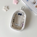 Close-up of white plush mini display bag with transparent window and cartoon chef print - White