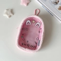 Detail of pink plush doll display bag with clear window and cute carrot patterns - Pink