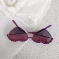 Kids heart sunglasses with purple gradient lenses and decorative scalloped lace frame - Flower Chain Purple Grey