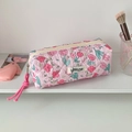 Pink quilted floral pencil case with tulip pattern and zipper closure for stationery - Pink Flower