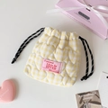 Hisocute yellow and white quilted gingham drawstring makeup bag with heart pattern - Yellow
