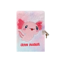 Pink axolotl plush notebook with lock and keys in gradient pastel fur for girls - Tie-dye Multicolor
