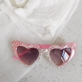 Pink heart-shaped sunglasses with star patterns and gradient dark brown lenses - Star Pink