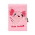 Pink plush Axolotl journal with metal lock and keys for girls and students - Pink