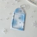 Gros plan du porte-carte PVC bleu dégradé sur le thème d'hiver avec pendentif flocon de neige - Flocon de Neige Bleu Encre