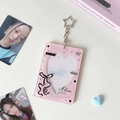 Pink acrylic 3-inch photocard holder with star clip and heart pearl border detail - Pink-Hearts
