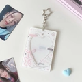 Detail of clear acrylic photo card holder with pearl heart and star-shaped metal clasp - White-Heart