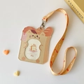 Detail of cute cat toast PU leather ID card holder with matching Lovely printed lanyard - Cartoon Toast