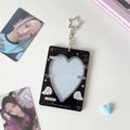 Detail of star-themed acrylic photo card holder with metal star chain and heart bead decor - Black-Heart