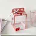 Detail of transparent milk box PVC bag with cherry prints and red checkered accents - Red Cherry Style