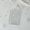 Macro shot of snowflake patterned acrylic card holder with beads chain for photocards - Transparent Gradient White Snowflake