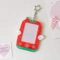 Detail of acrylic photo card holder with retro game console design and star keychain - Red