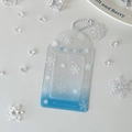 Close-up of blue gradient acrylic card holder with snowflake patterns and bead chain - Snowflake / Gradient Blue