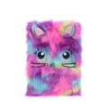 Close-up of colorful plush cat notebook with sequin ears and heart gemstone detail - Purple Cat