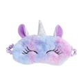 Detail of plush unicorn sleep mask featuring soft pastel fur and silver sequin horn - Light Purple