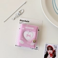 Detailed view of pink winged angel heart mini photo album keychain for photo cards - Pink