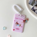 Porte-carte rose de dessin animé avec cordon rétractable et pendentif en acrylique - Rose