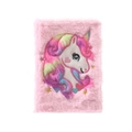 Plüsch-Notizbuch in Rosa mit Einhorn-Stickerei und weicher Regenbogen-Mähne - Hellrosa