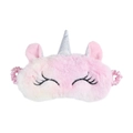 Cute pink plush unicorn sleep mask with silver horn and soft elastic strap on white background - Light Pink