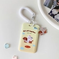 Détail du porte-carte chiot mignon avec cordon à ressort et breloque en acrylique - Jaune
