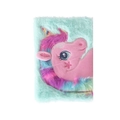 Light blue fuzzy plush notebook featuring a pink dream unicorn patch and rainbow fur details - Light Green