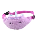 Dettaglio del marsupio a unicorno in peluche con pelliccia viola e corno di paillettes - Viola