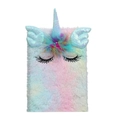 Rainbow plush unicorn notebook with sequin wings and colorful feathers for kids - Light Blue Horn