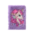 Purple plush notebook with dreamlike unicorn embroidery and colorful star details - Violet