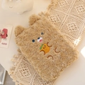 Cute brown plush 11-inch iPad sleeve featuring embroidered bear face and orange motif - 9.7/10.5/11 Inch Universal / Brown Curly Bear Orange Style / Brown