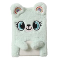 Dettaglio del quaderno koala in peluche verde menta con ricamo arcobaleno e consistenza - verde chiaro