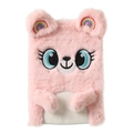 Dettaglio del diario di koala in peluche rosa con ricami arcobaleno e texture morbida - Rosa Antico